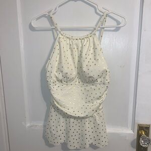 Eco Swim Women's Cream Gold Polka Dot Tankini Swim Bathing Suit Size 8